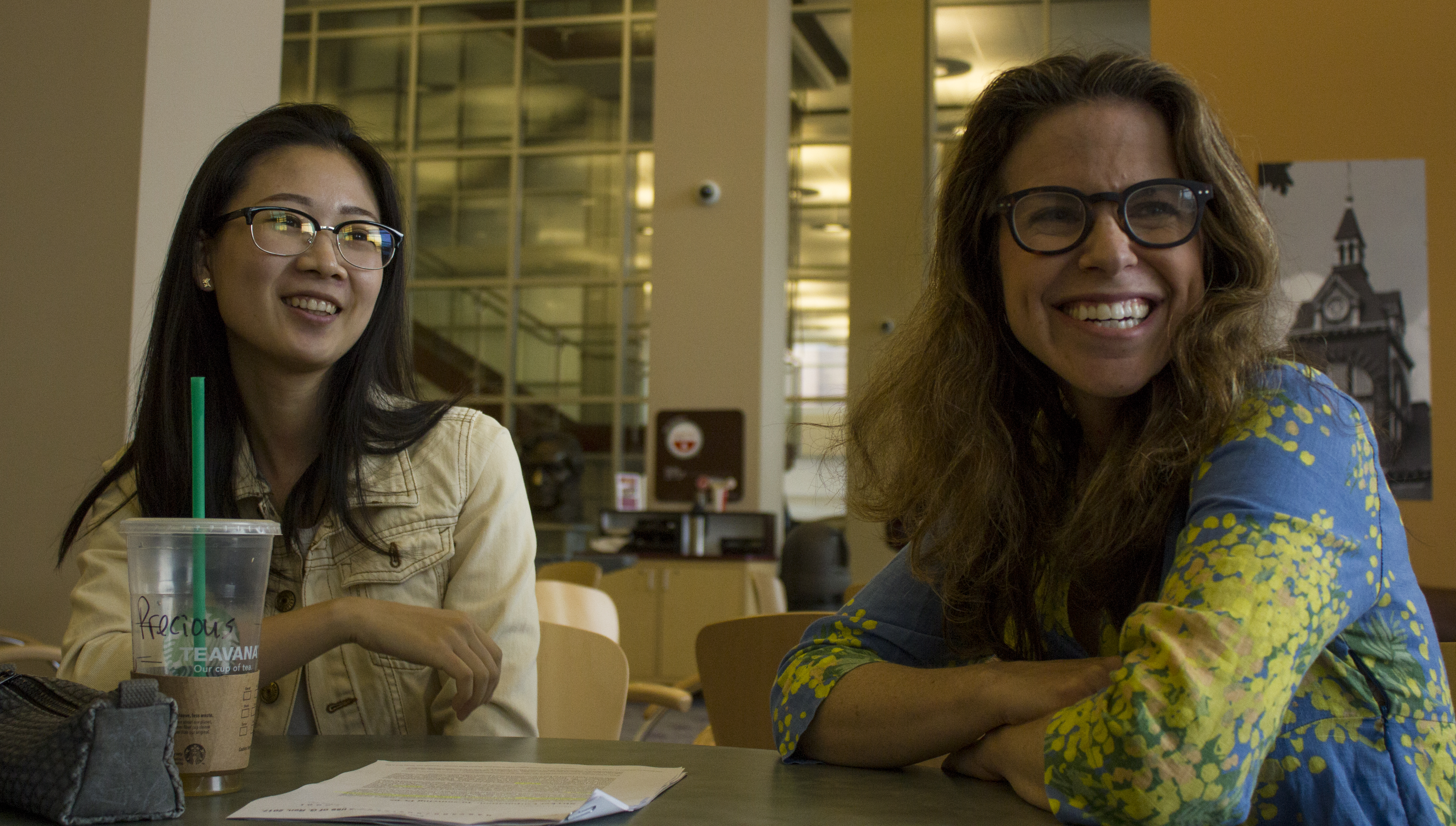 Natasha Zaretsky with student at Morris Library at Southern Illinois University Carbondale.